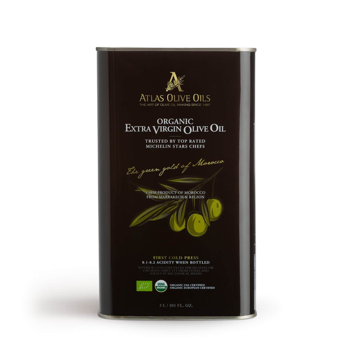 OLIVE OIL, ORGANIC EXTRA VIRGIN, ATLAS, 3L TIN, 101 OZ